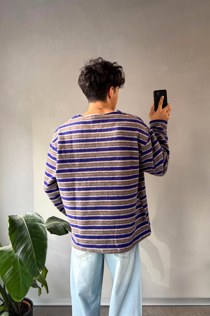 Çizgili Bisiklet Yaka Oversize Sweatshirt