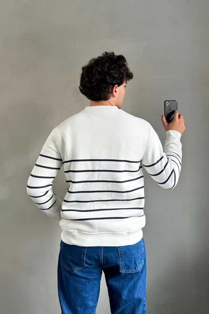 Çizgili Bisiklet Yaka Sweatshirt