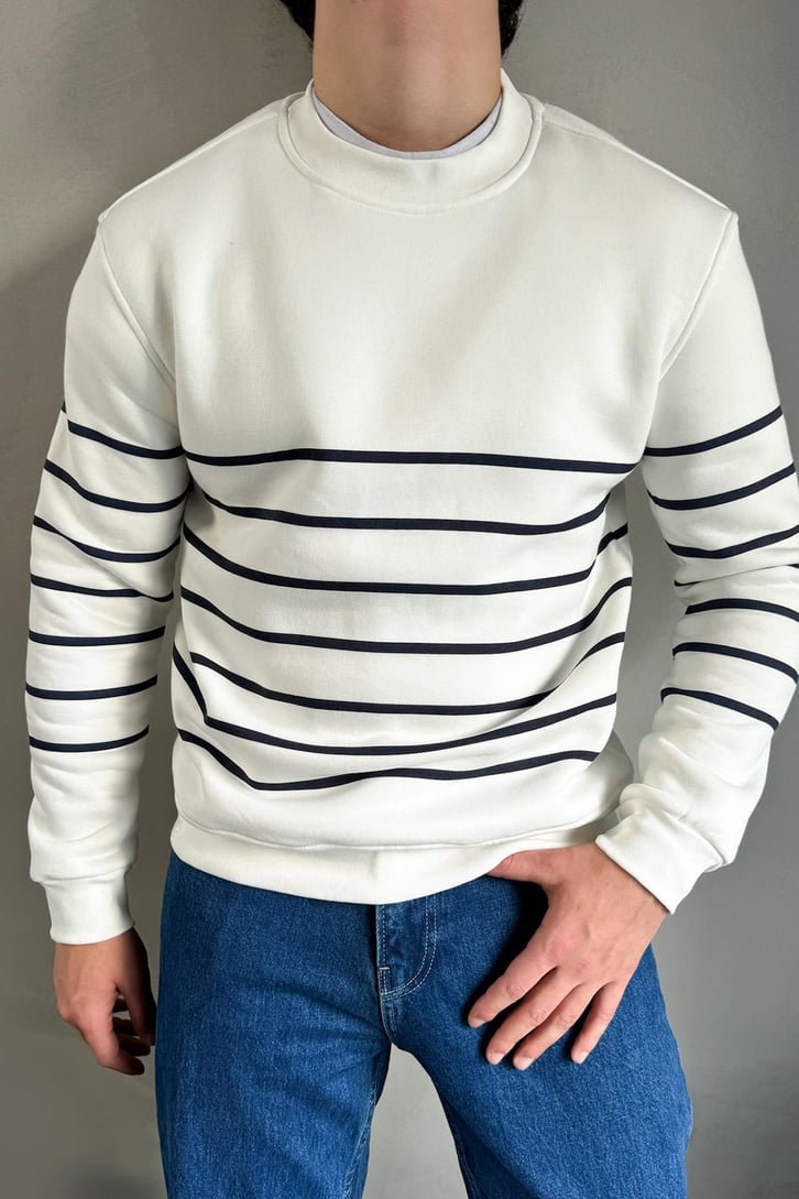 Çizgili Bisiklet Yaka Sweatshirt