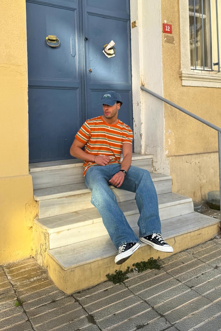 Çizgili Bisiklet Yaka Tişört