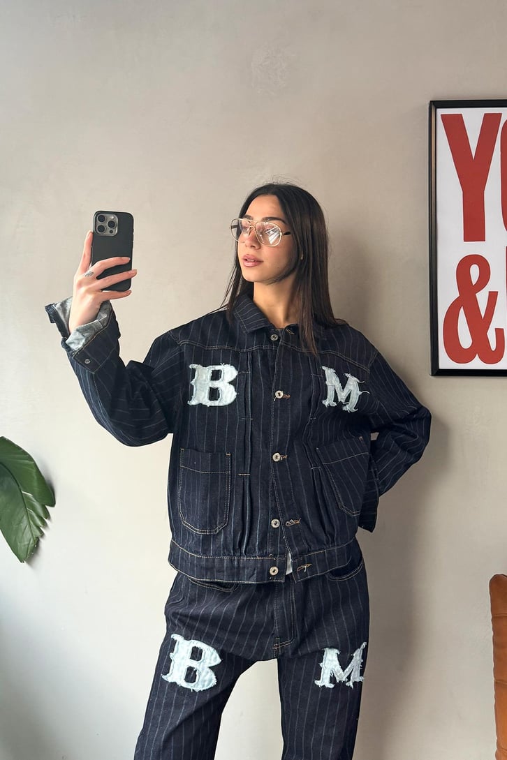 Çizgili Denim Takım