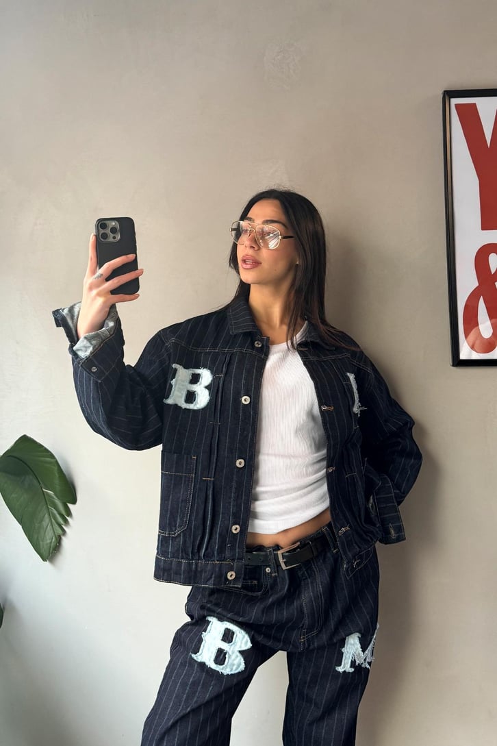 Çizgili Denim Takım