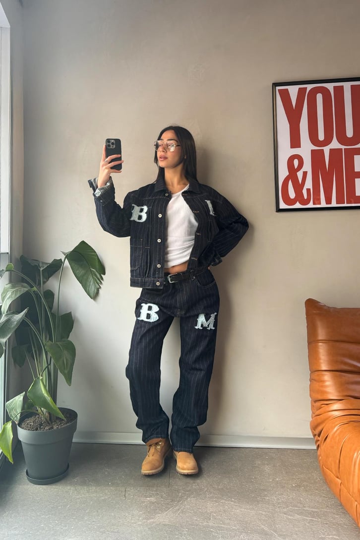 Çizgili Denim Takım