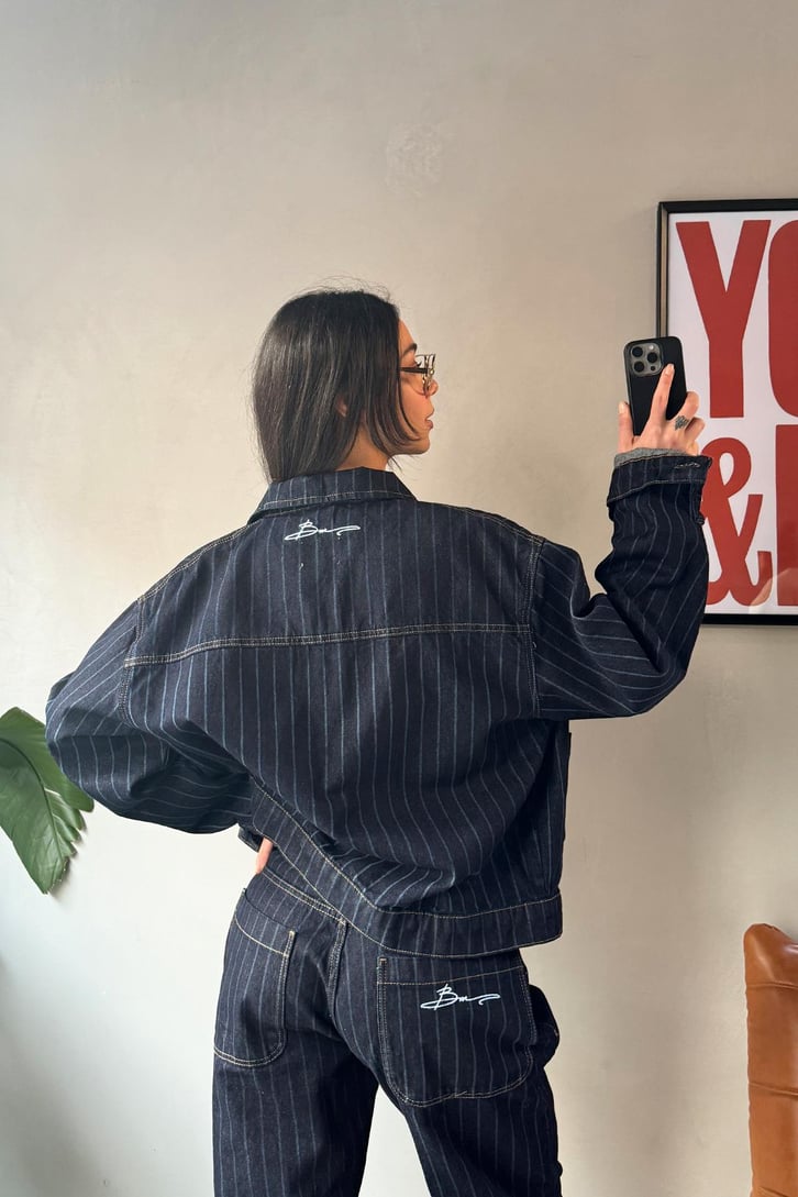 Çizgili Denim Takım