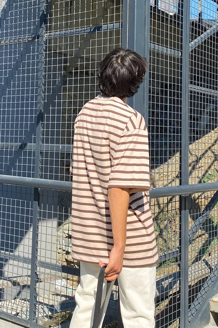 Çizgili Kahverengi Oversize Tshirt