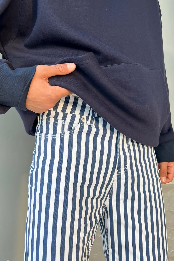 Çizgili Lacivert Baggy Jean