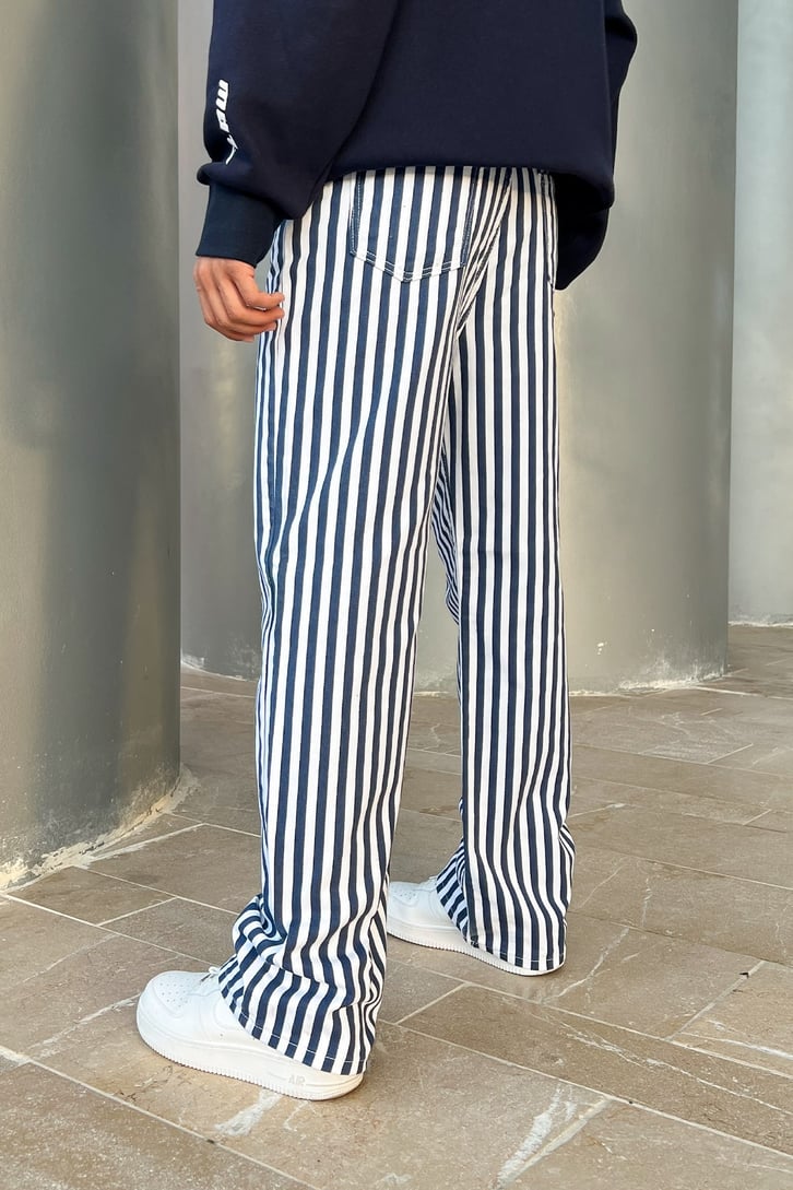 Çizgili Lacivert Baggy Jean