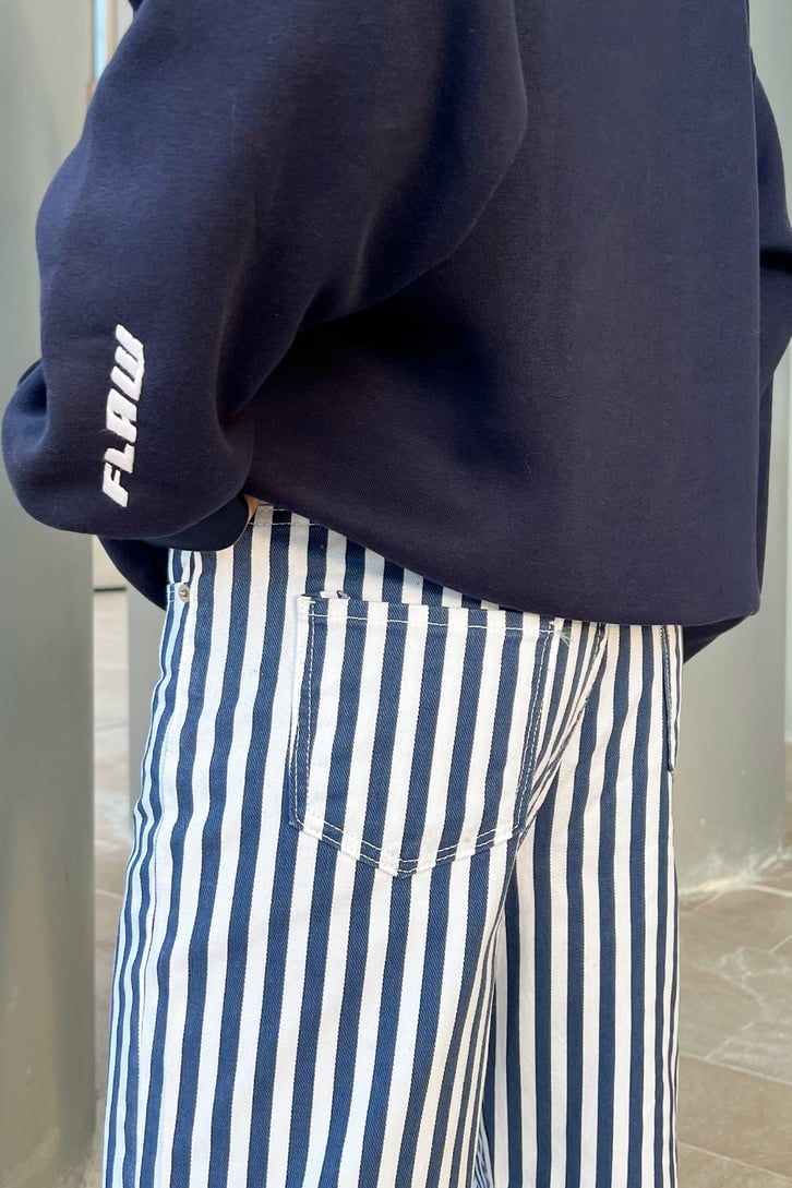 Çizgili Lacivert Baggy Jean