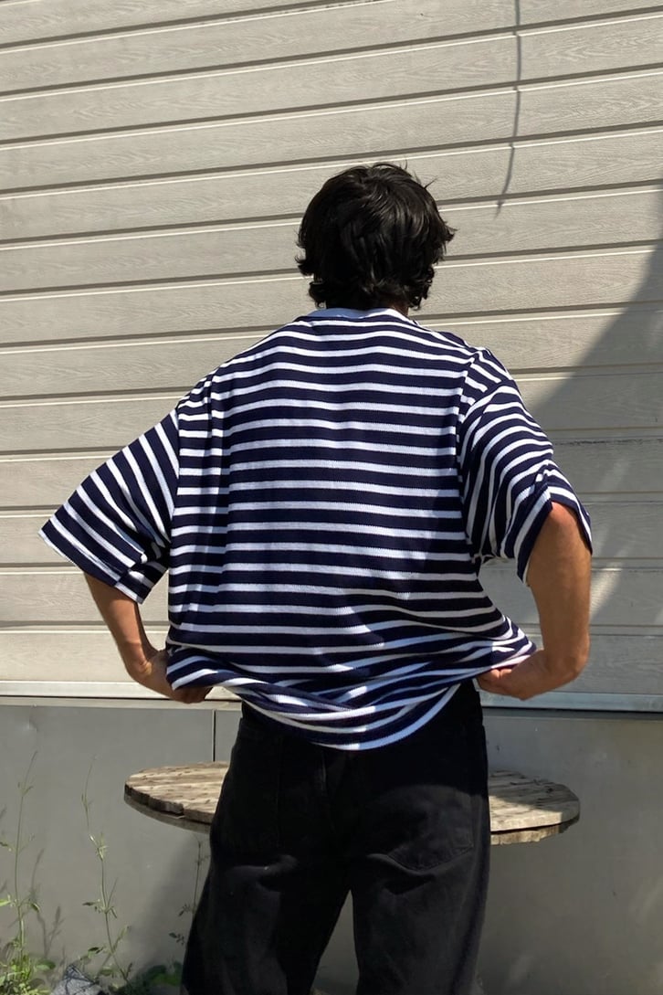 Çizgili Lacivert Oversize Tshirt