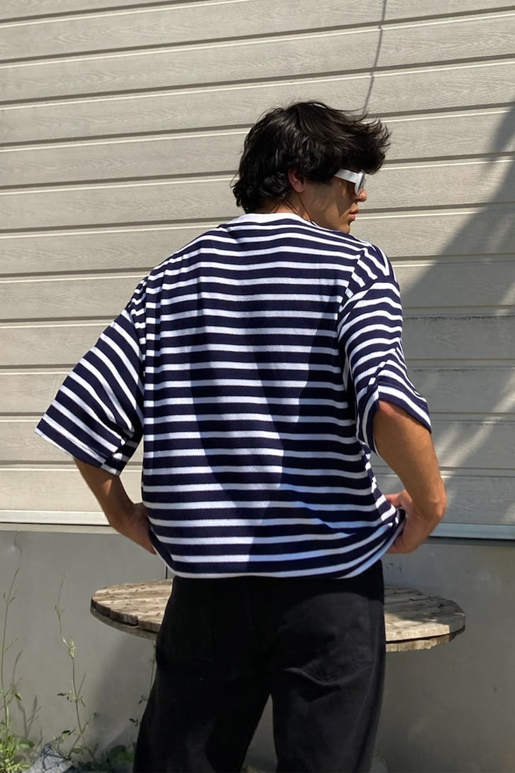 Çizgili Lacivert Oversize Tshirt