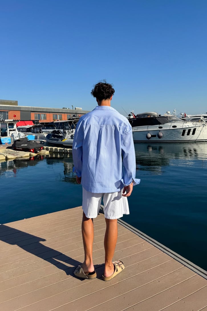 Çizgili Ny Baskılı Oversize Gömlek
