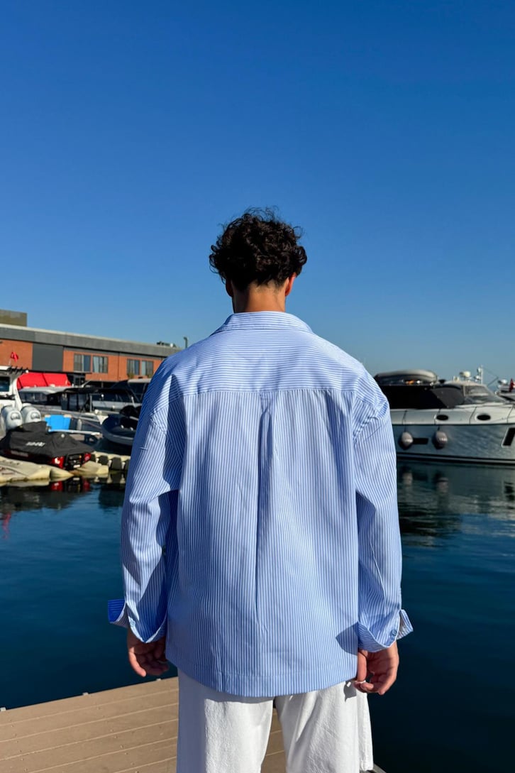 Çizgili Ny Baskılı Oversize Gömlek