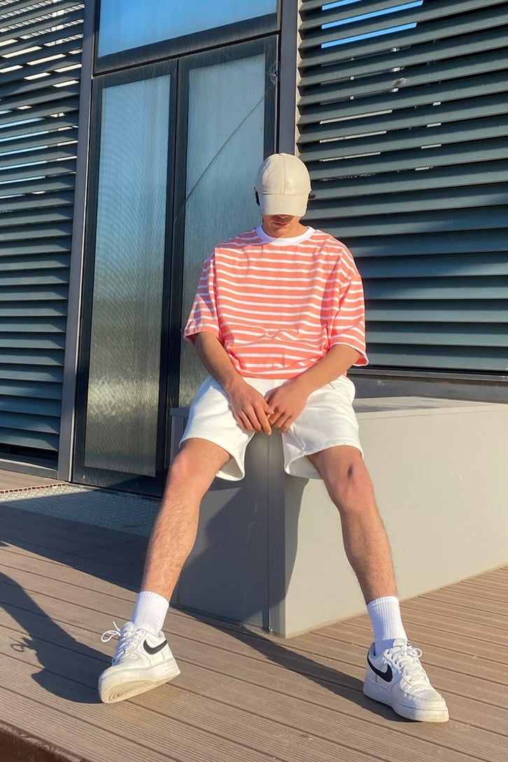 Çizgili Oversize Beyaz Tshirt