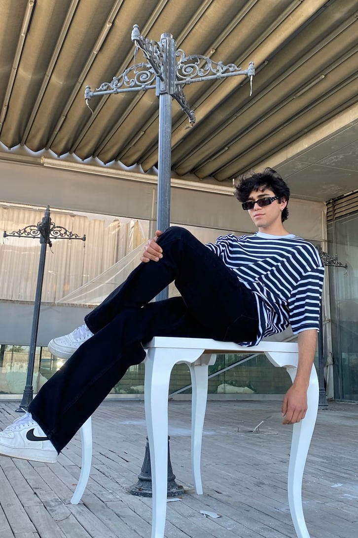 Çizgili Oversize Beyaz Tshirt