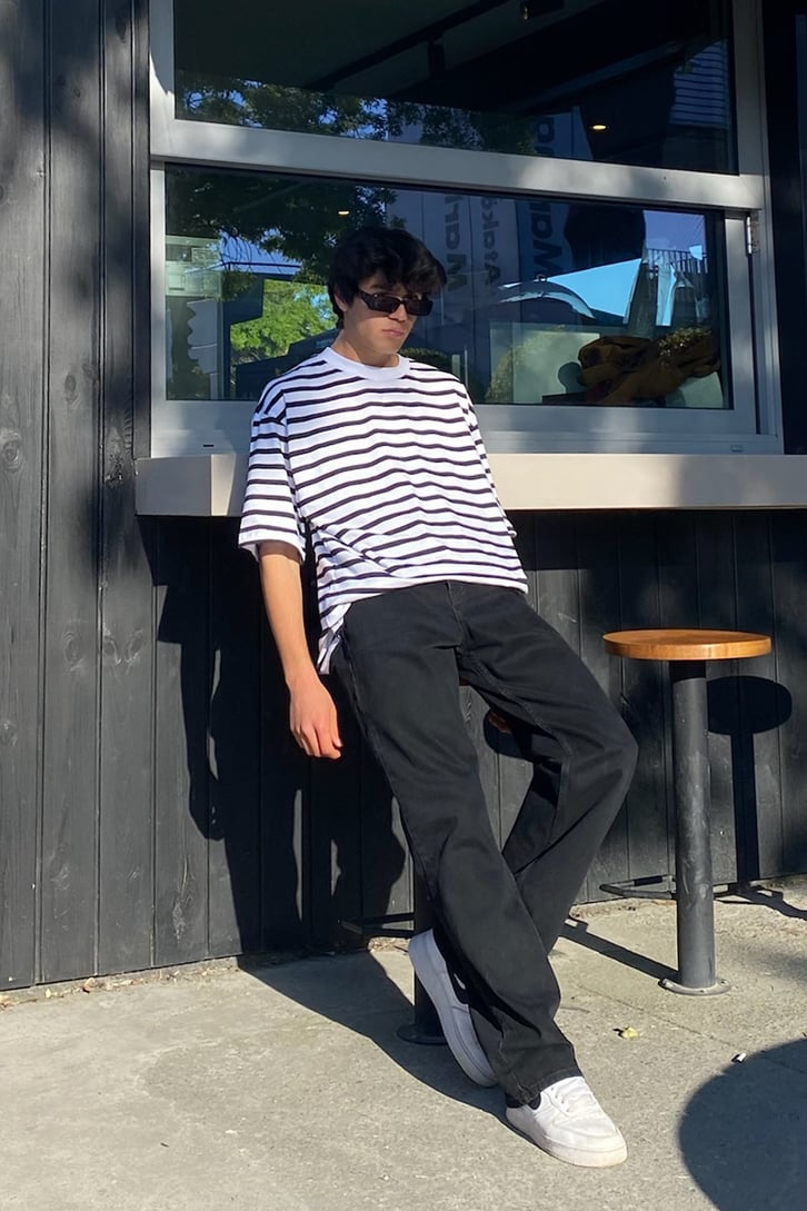 Çizgili Oversize Beyaz Tshirt