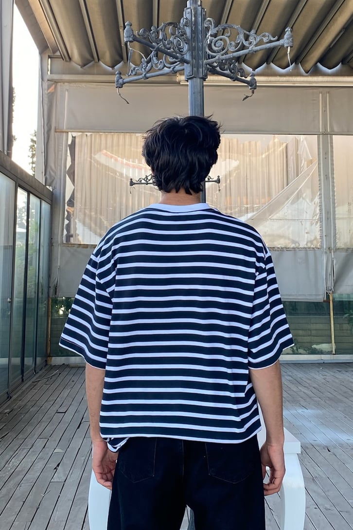 Çizgili Oversize Beyaz Tshirt