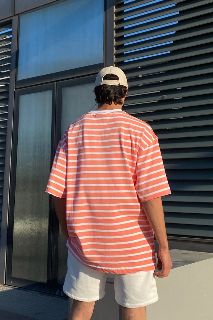 Çizgili Oversize Beyaz Tshirt