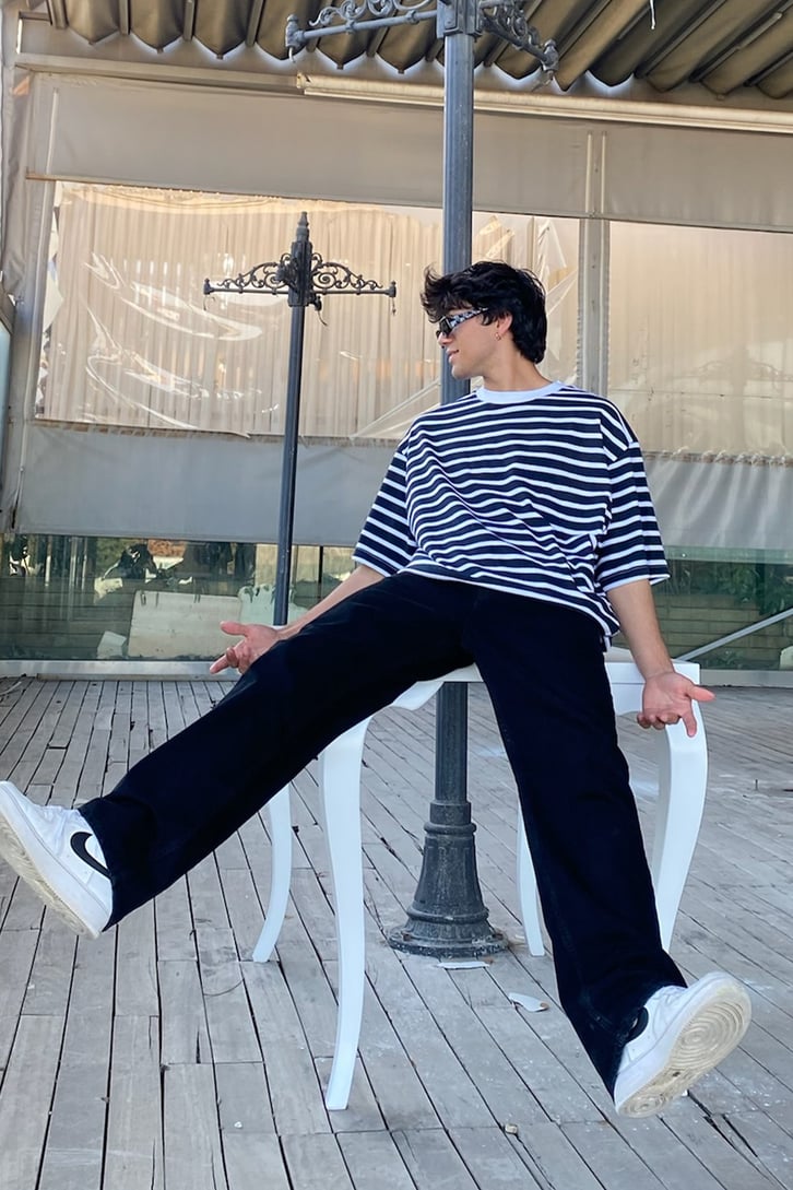 Çizgili Oversize Beyaz Tshirt