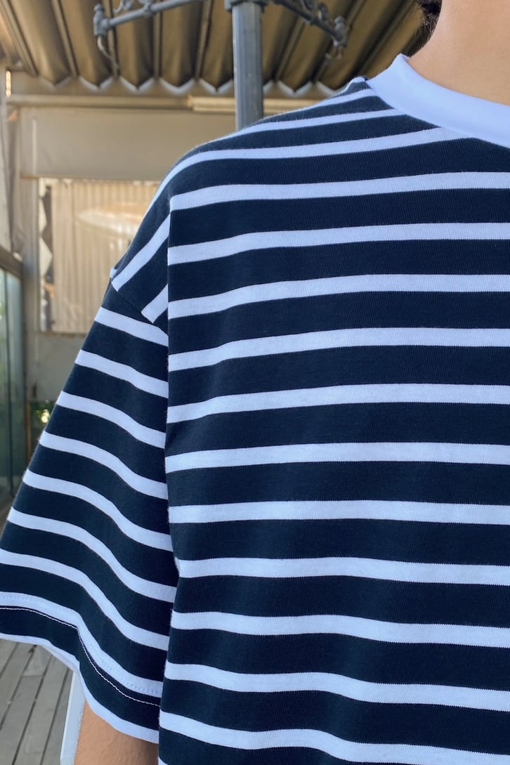 Çizgili Oversize Beyaz Tshirt
