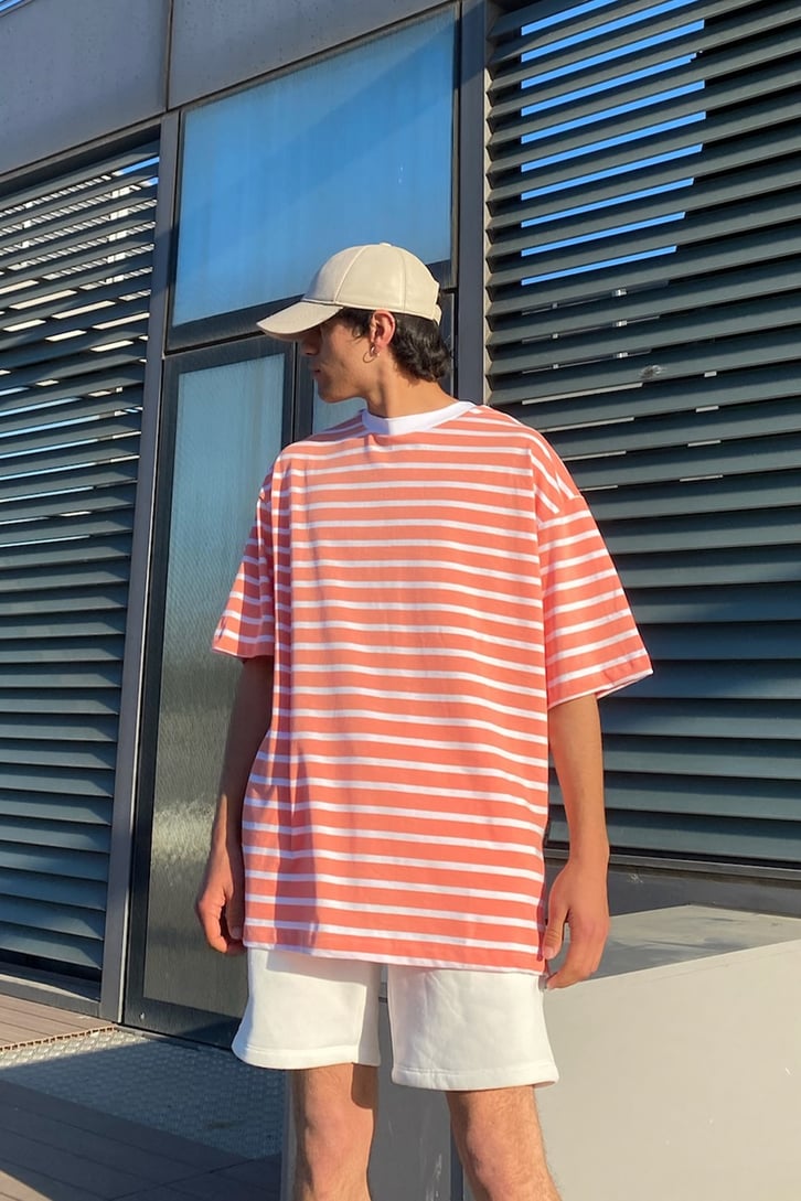 Çizgili Oversize Beyaz Tshirt