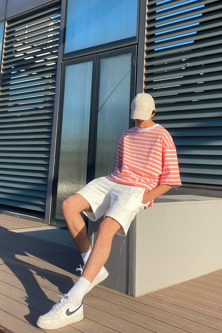 Çizgili Oversize Beyaz Tshirt