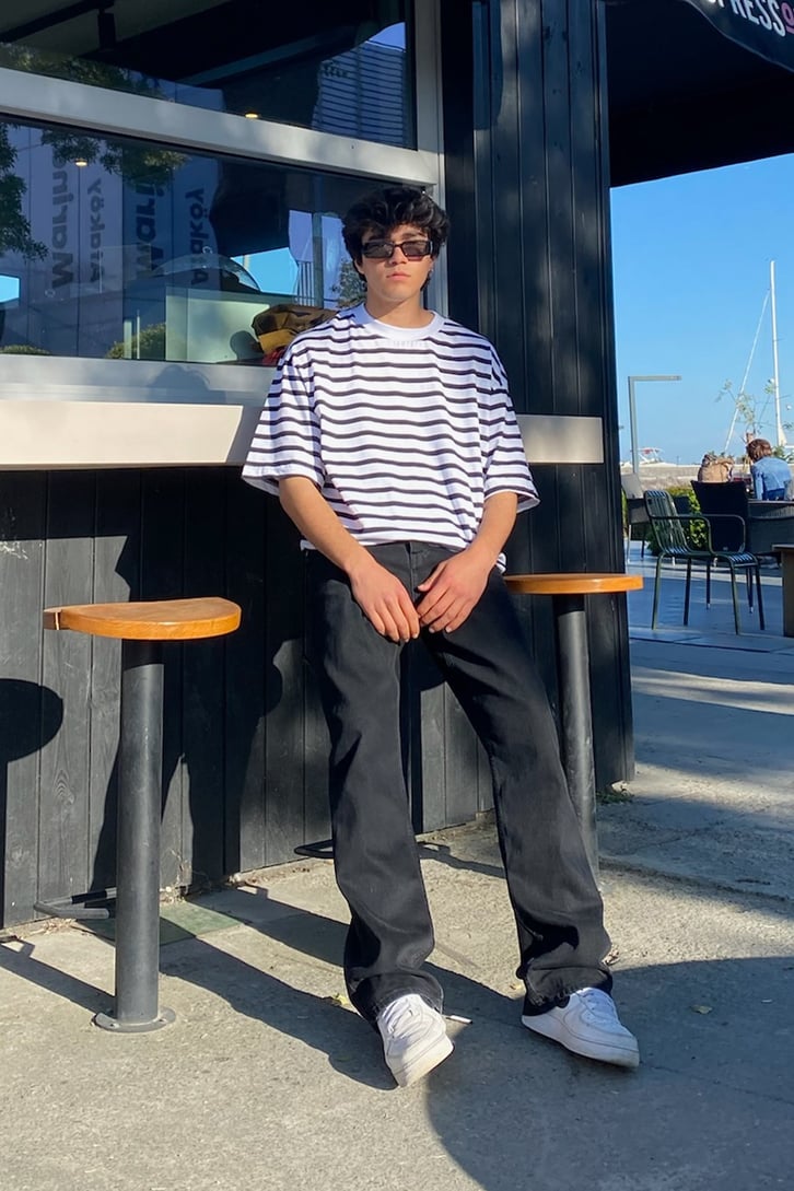 Çizgili Oversize Beyaz Tshirt