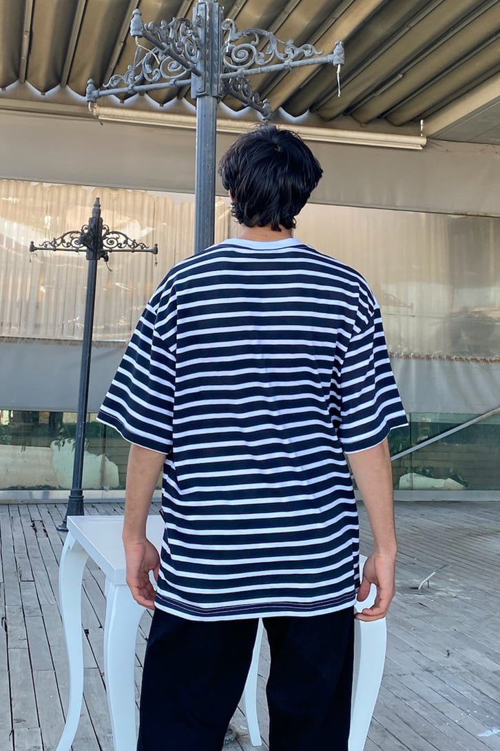 Çizgili Oversize Beyaz Tshirt