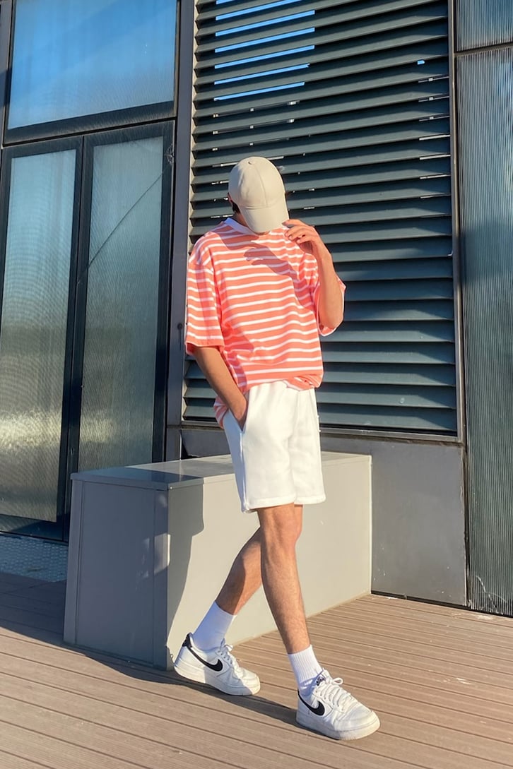 Çizgili Oversize Beyaz Tshirt