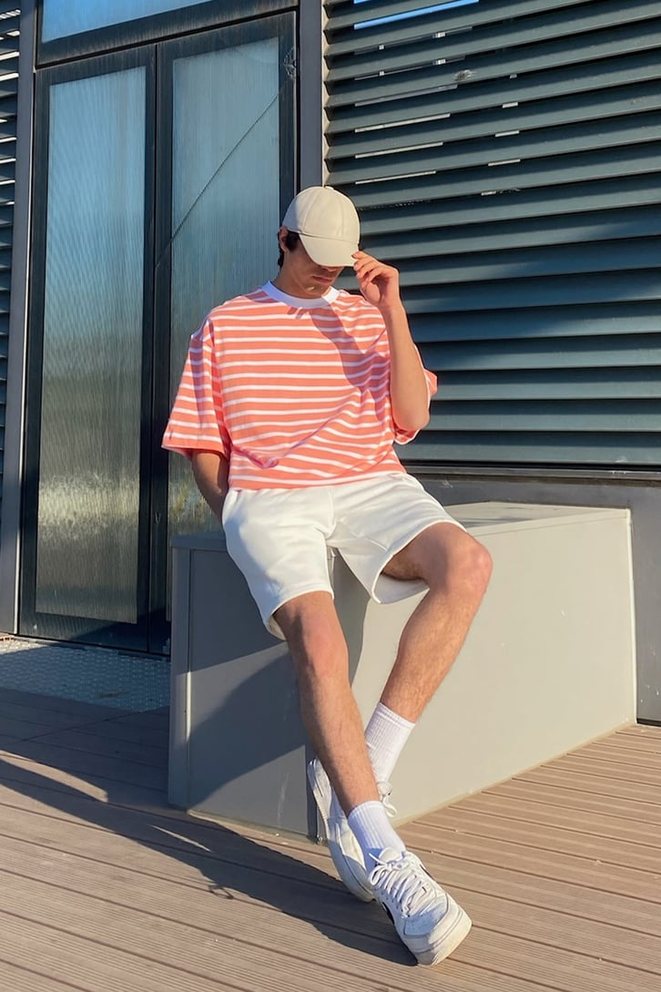 Çizgili Oversize Beyaz Tshirt