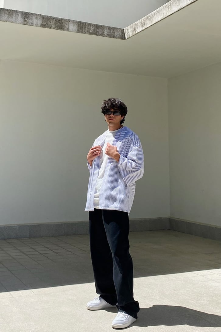 Çizgili Oversize Kimono