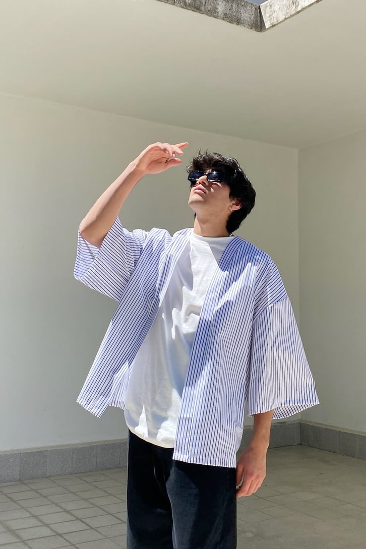 Çizgili Oversize Kimono
