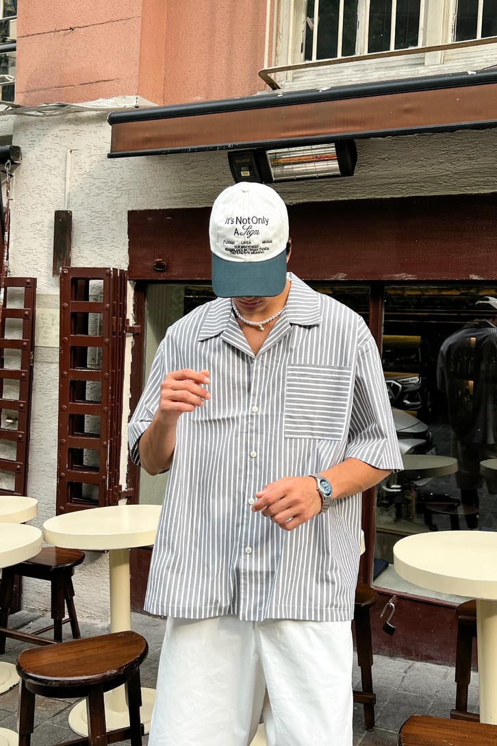 Çizgili Oversize Kısa Kol Gömlek