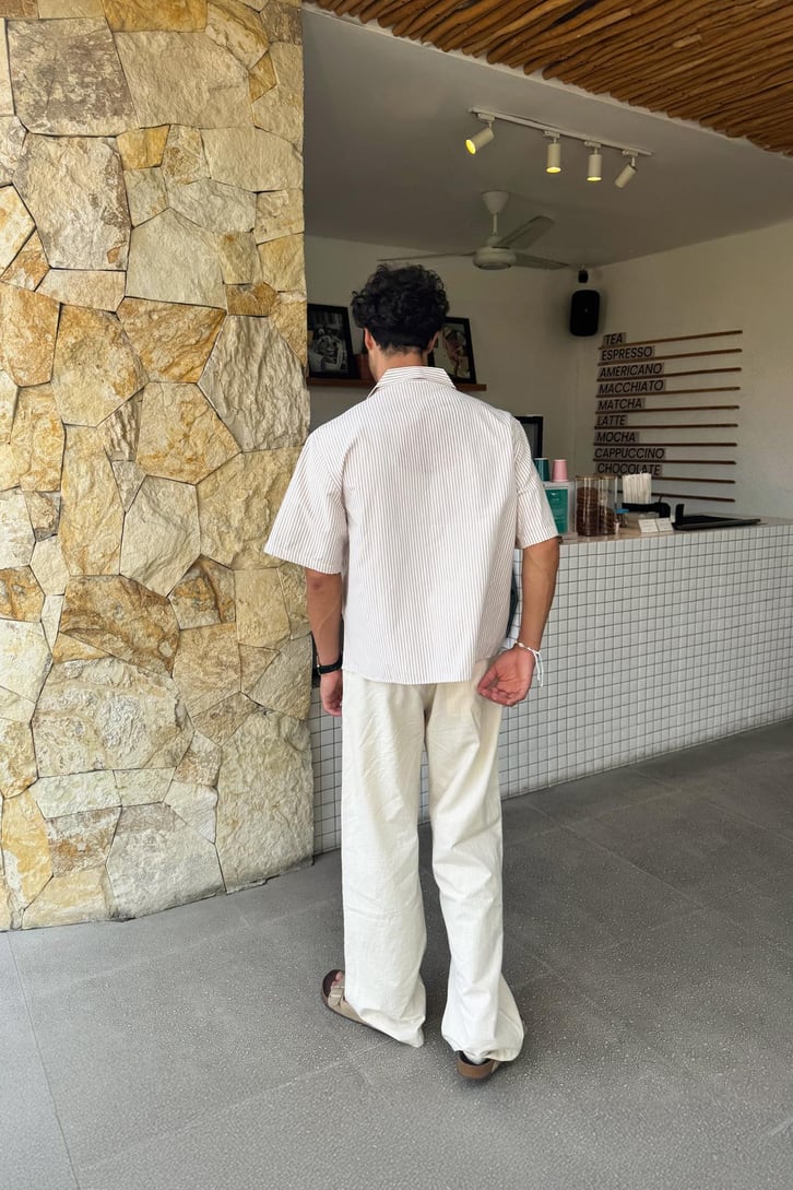 Çizgili Oversize Kısa Kol Gömlek