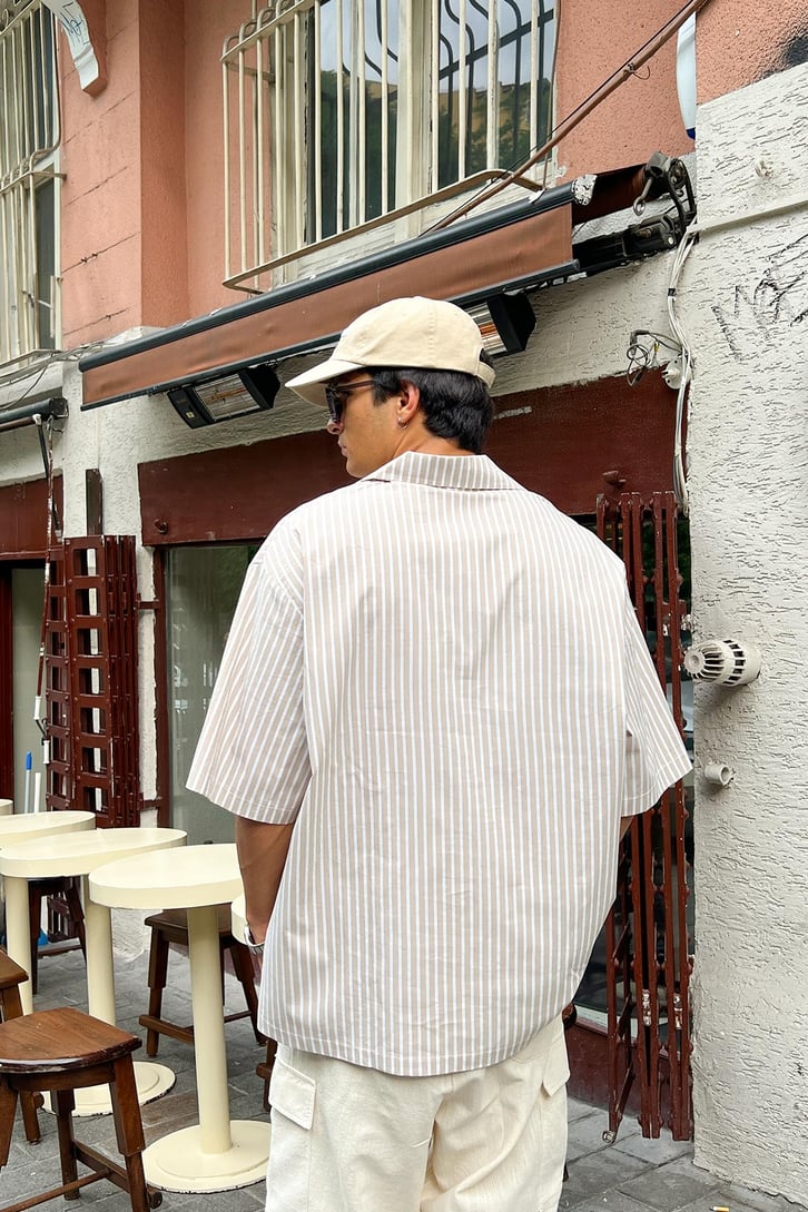Çizgili Oversize Kısa Kol Gömlek