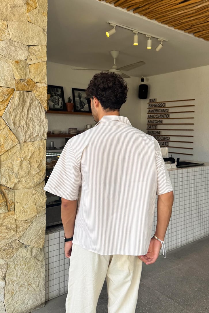 Çizgili Oversize Kısa Kol Gömlek