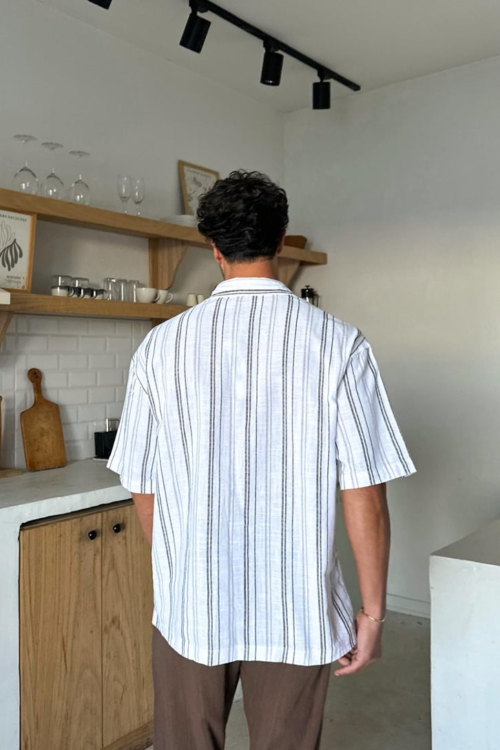 Çizgili Oversize Kısa Kol Gömlek