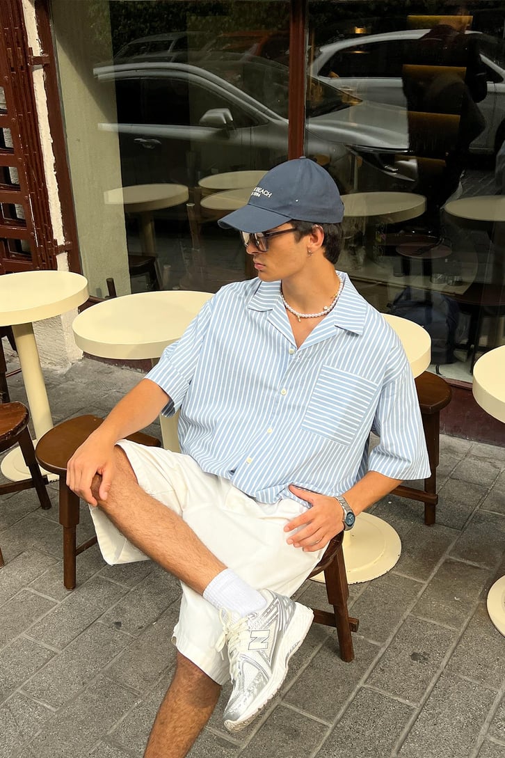 Çizgili Oversize Kısa Kol Gömlek