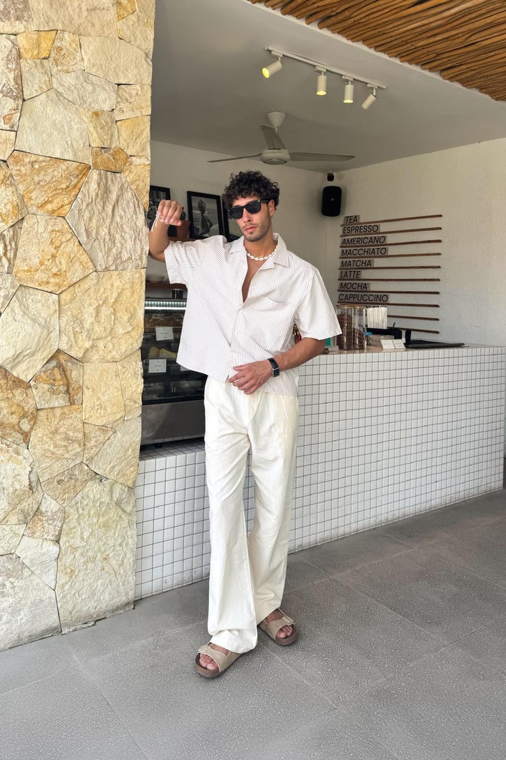 Çizgili Oversize Kısa Kol Gömlek