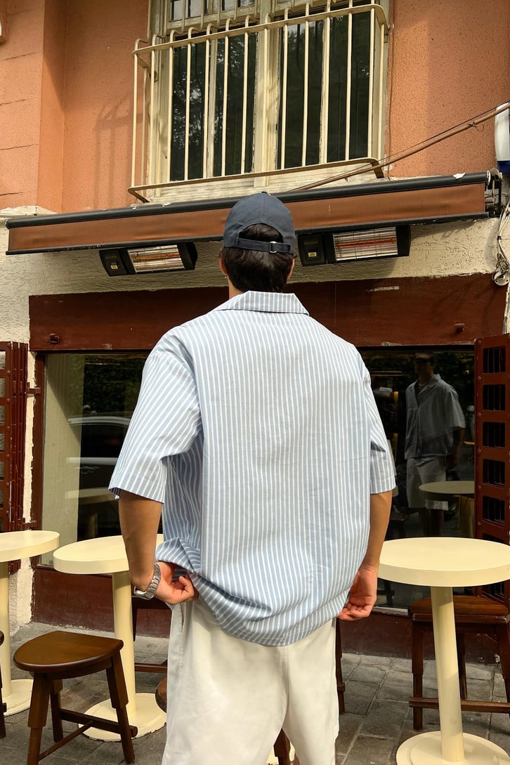 Çizgili Oversize Kısa Kol Gömlek