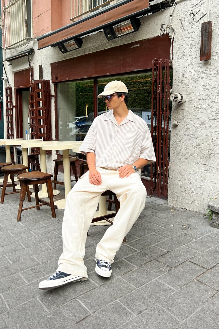Çizgili Oversize Kısa Kol Gömlek