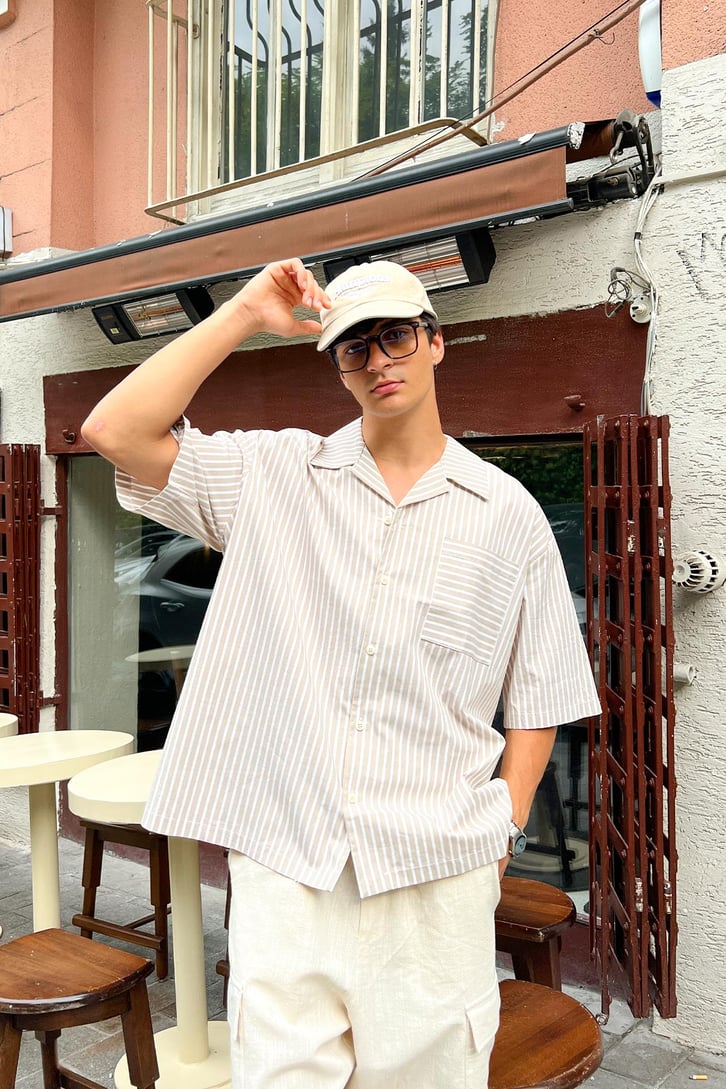 Çizgili Oversize Kısa Kol Gömlek