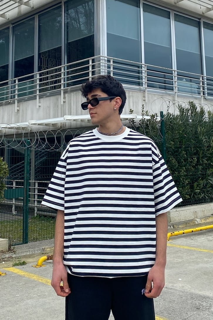 Çizgili Oversize Premium Tshirt