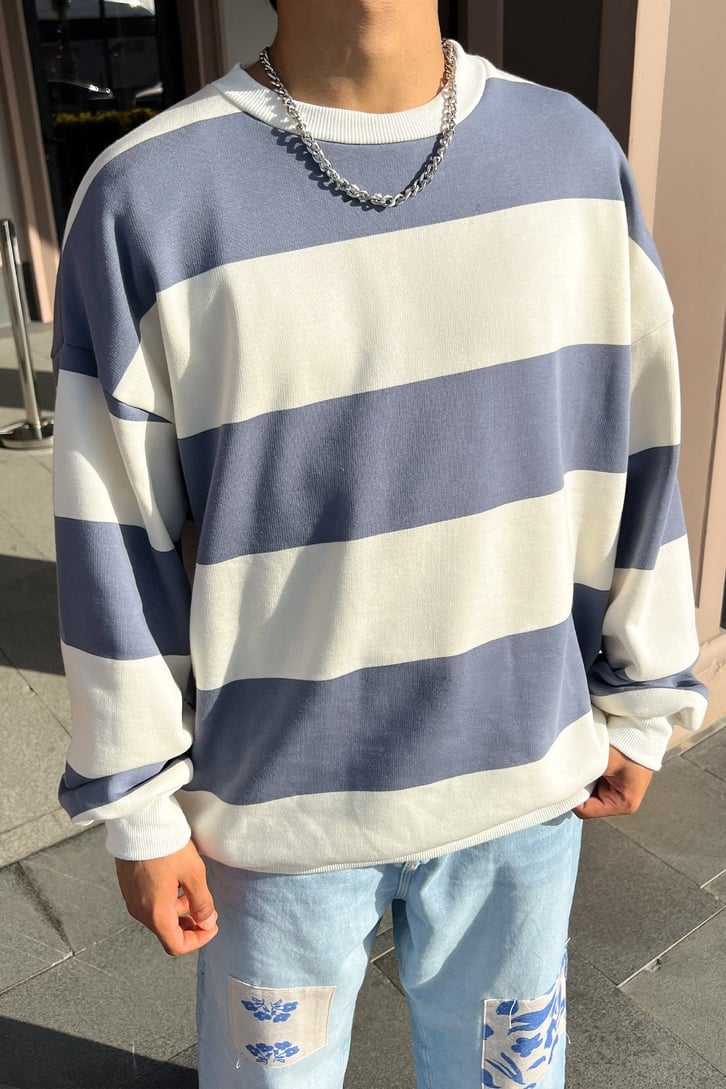 Çizgili Oversize Sweatshirt