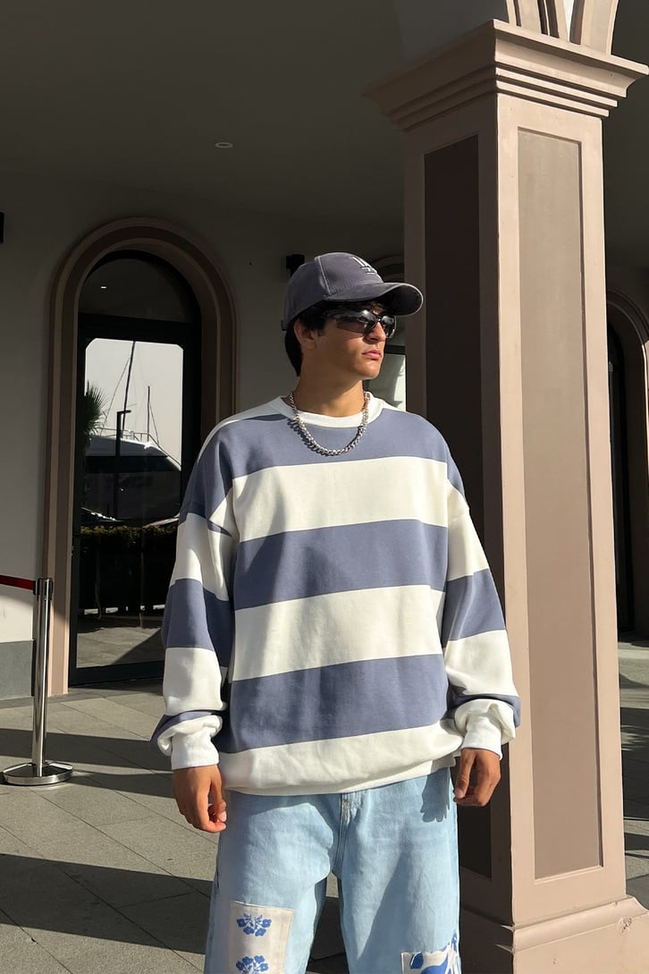 Çizgili Oversize Sweatshirt