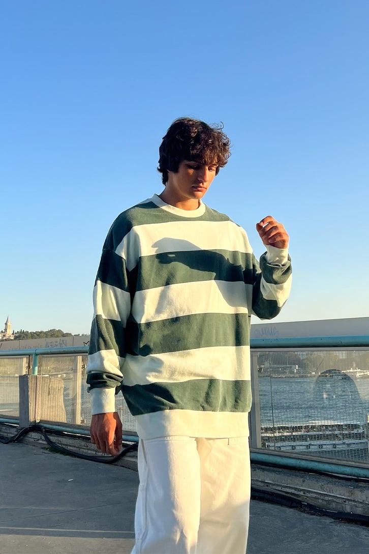 Çizgili Oversize Sweatshirt