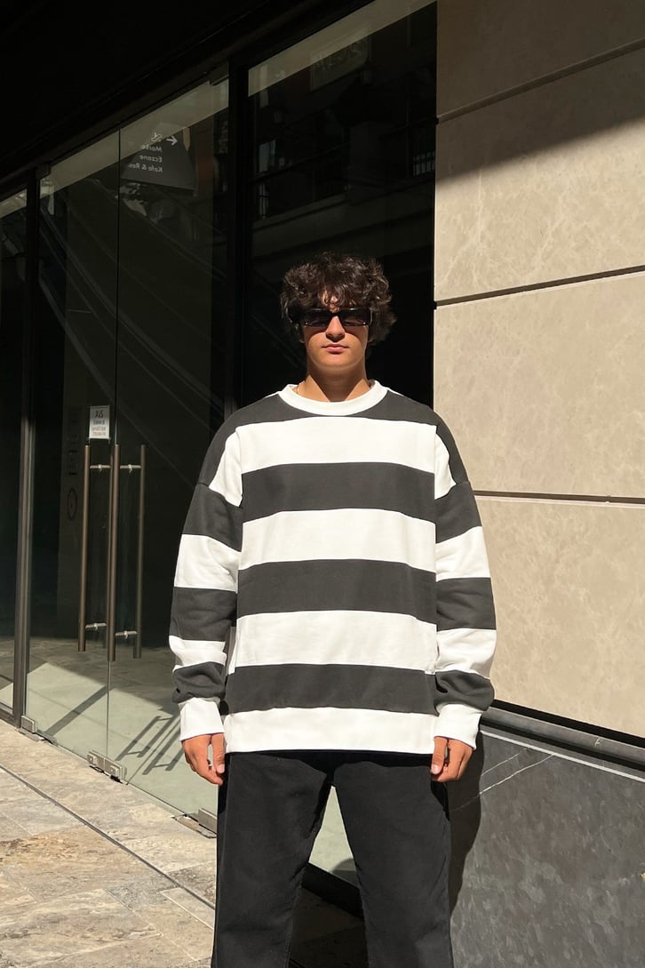 Çizgili Oversize Sweatshirt