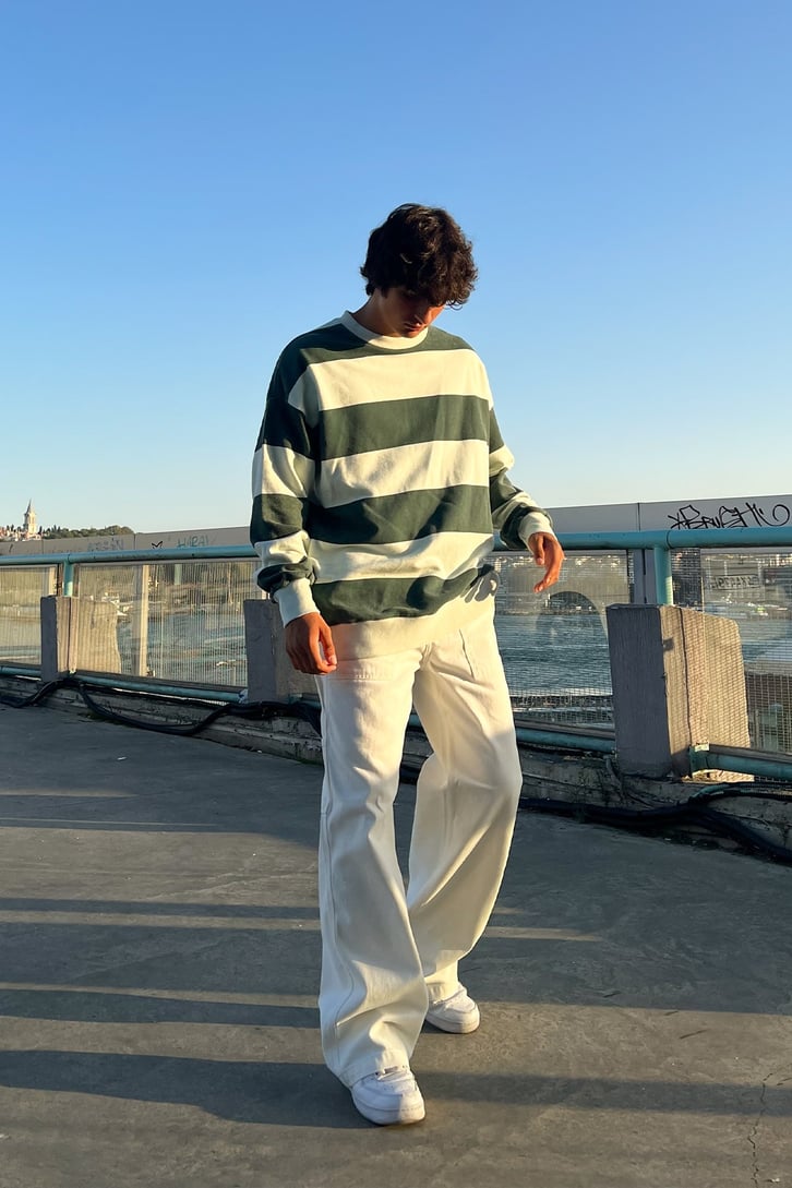 Çizgili Oversize Sweatshirt