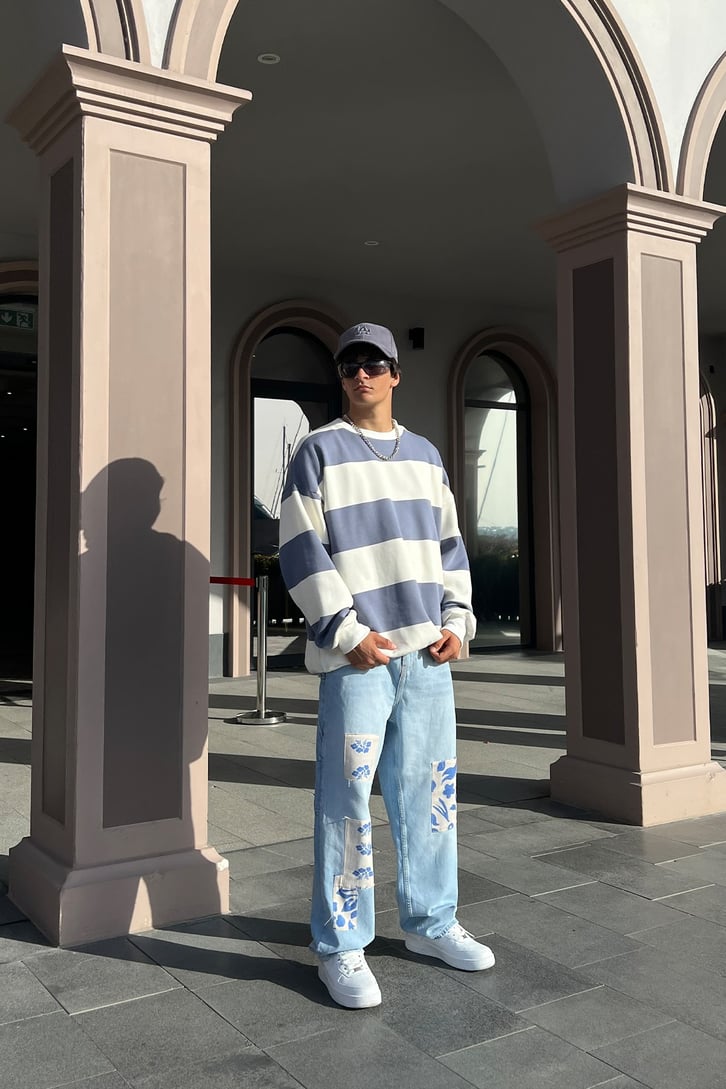 Çizgili Oversize Sweatshirt