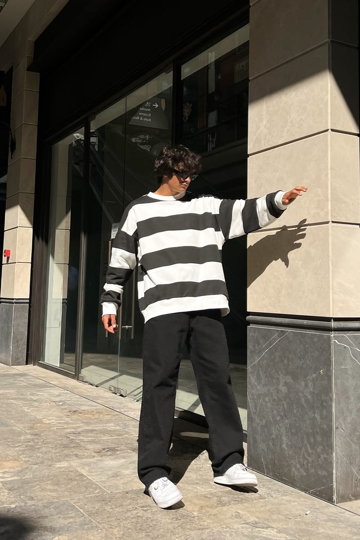 Çizgili Oversize Sweatshirt