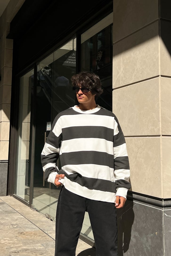 Çizgili Oversize Sweatshirt